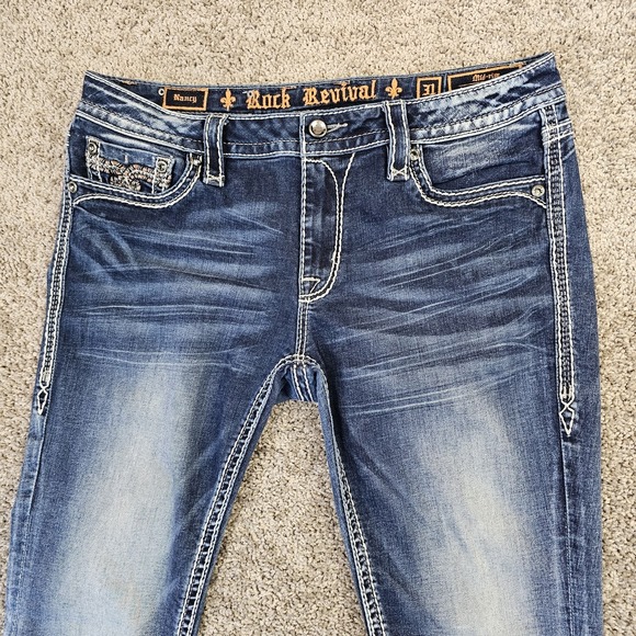 Rock Revival Nancy Boot Cut Mid Rise Jeans Womens 28 Denim Distressed 32x32 - Picture 2 of 13